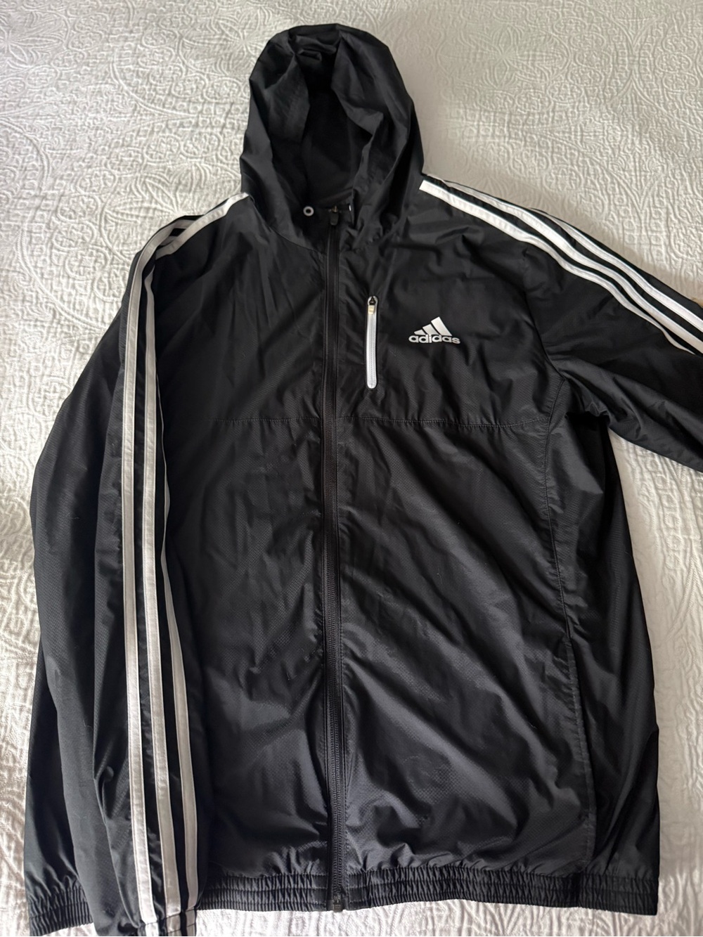 Adidas black hooded lightweight jacket fall rain large L